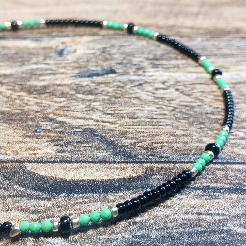 11.5” ankle bracelet made with seed beads.